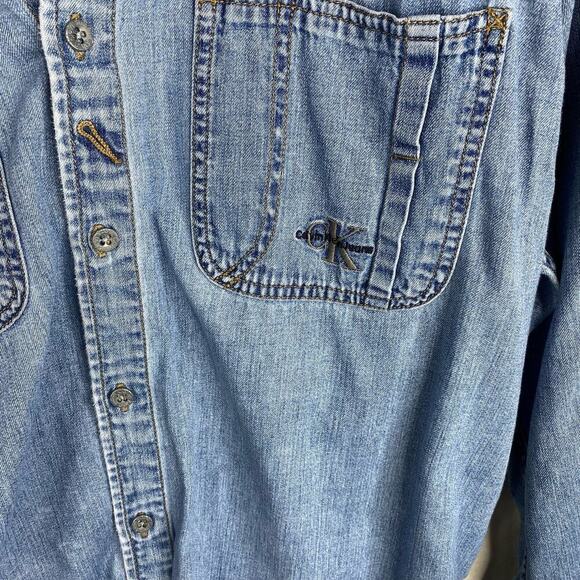 VINTAGE Calvin Klein Jeans Denim Long Sleeve Loose Fit Button Up Shirt Medium - Picture 6 of 9